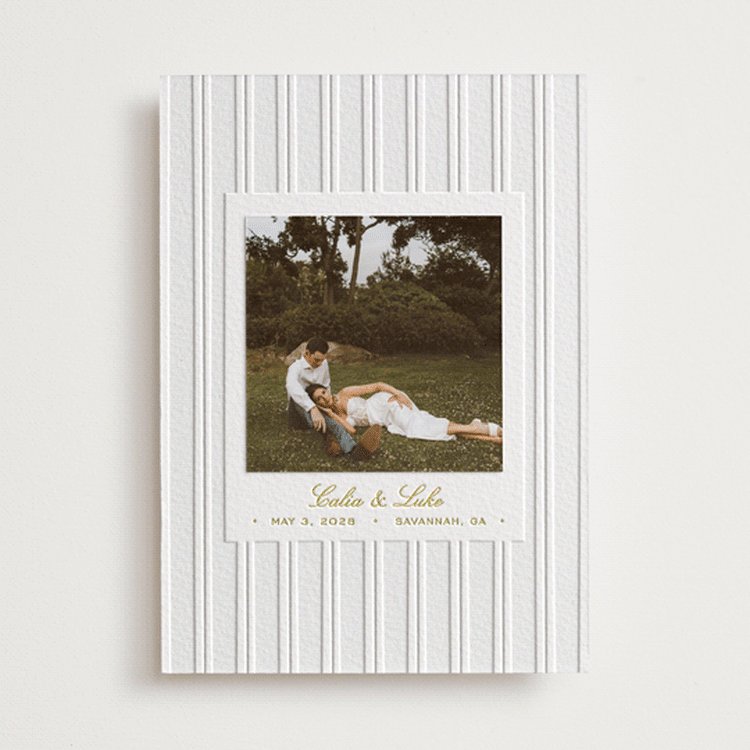 "Calia" - Letterpress Save the Date Photo Mount Cards in Chartreuse by Ani Somi - Front