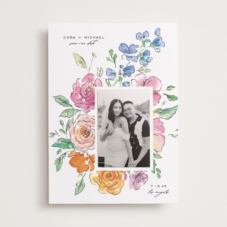 "Floral Pop" - Save the Date Photo Mount Cards in Vibrance Press by Itsy Belle Studio - Front