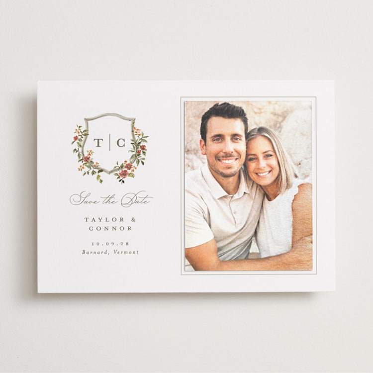 "Foliage Crest" - Save the Date Photo Mount Cards in Mulberry by Everett Paper Goods - Front