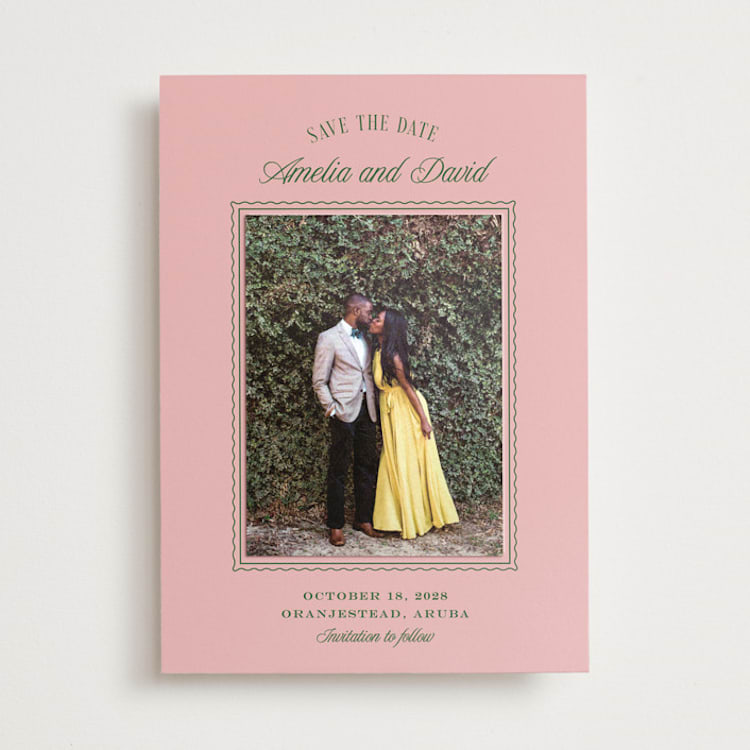 "Coco" - Save the Date Photo Mount Cards in Sorbet by Robert and Stella - Front