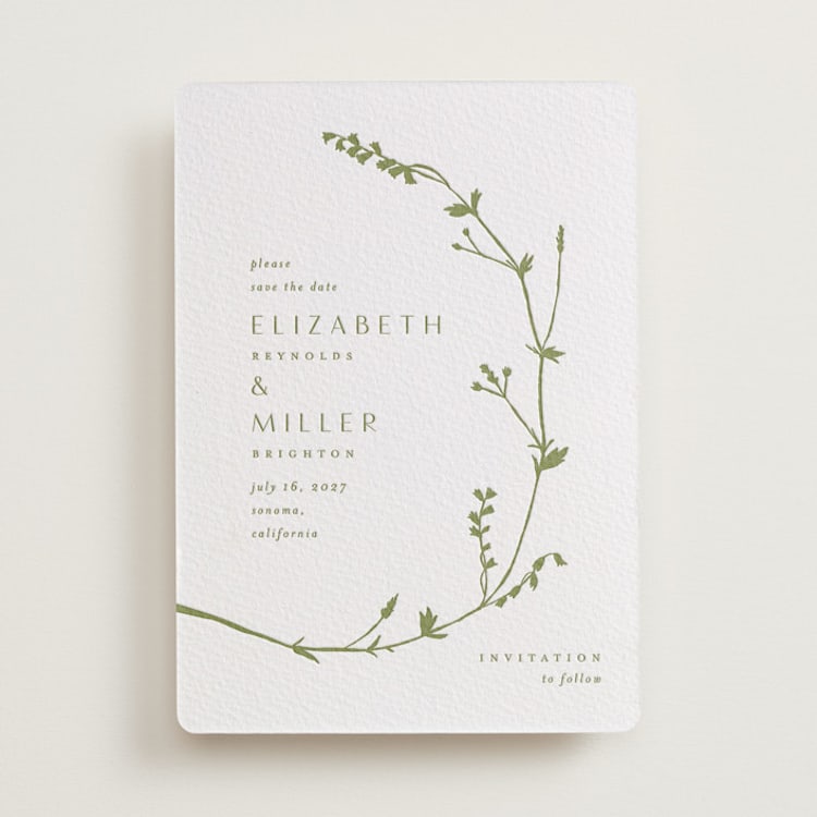 "Vine Wrap" - Letterpress Save The Dates in Olive by Amy Kross - One Color