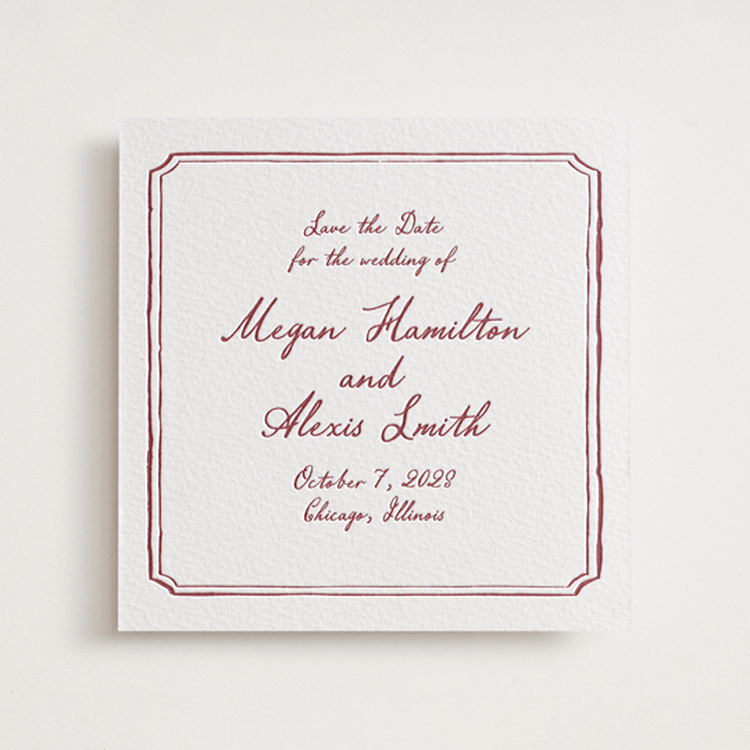 "Handwritten" - Letterpress Save The Dates in Maraschino by Cass Loh - One Color