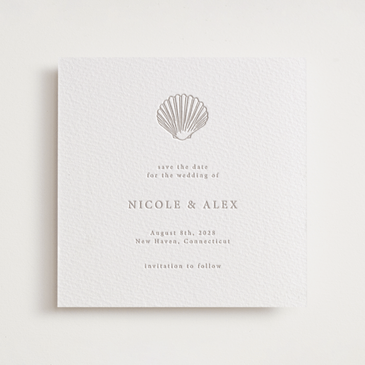 "Simple Seashell" - Letterpress Save The Dates in Dove Grey by Hannah Bowman - One Color