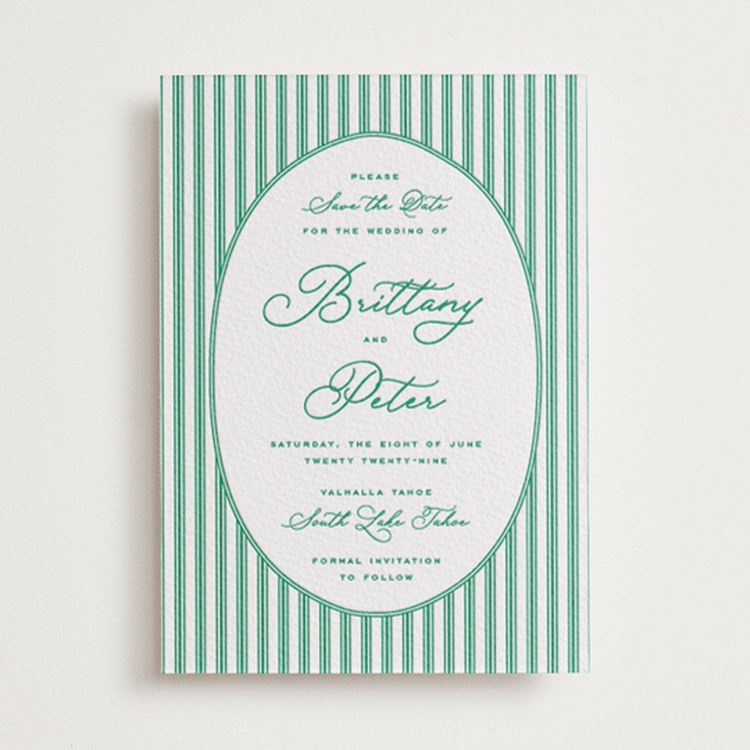 "Lakeview" - Letterpress Save The Dates in Racing Green by Claudia Orengo - One Color