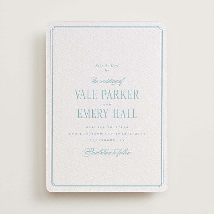 "Hamptons" - Letterpress Save The Dates in Robin's Egg by Hudson meet Rose - One Color