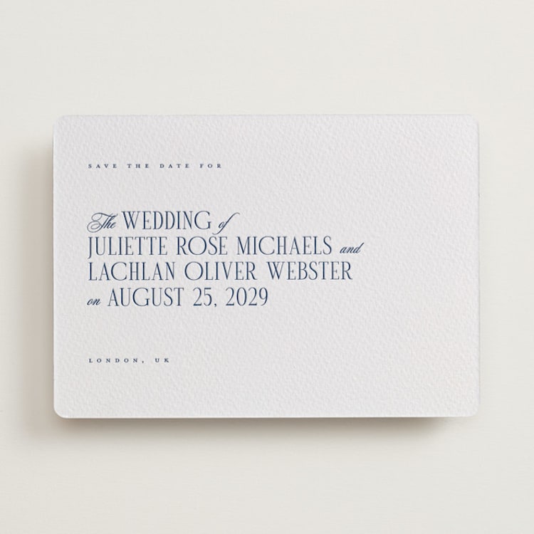 "London" - Letterpress Save The Dates in Blueberry by Hudson meet Rose - One Color
