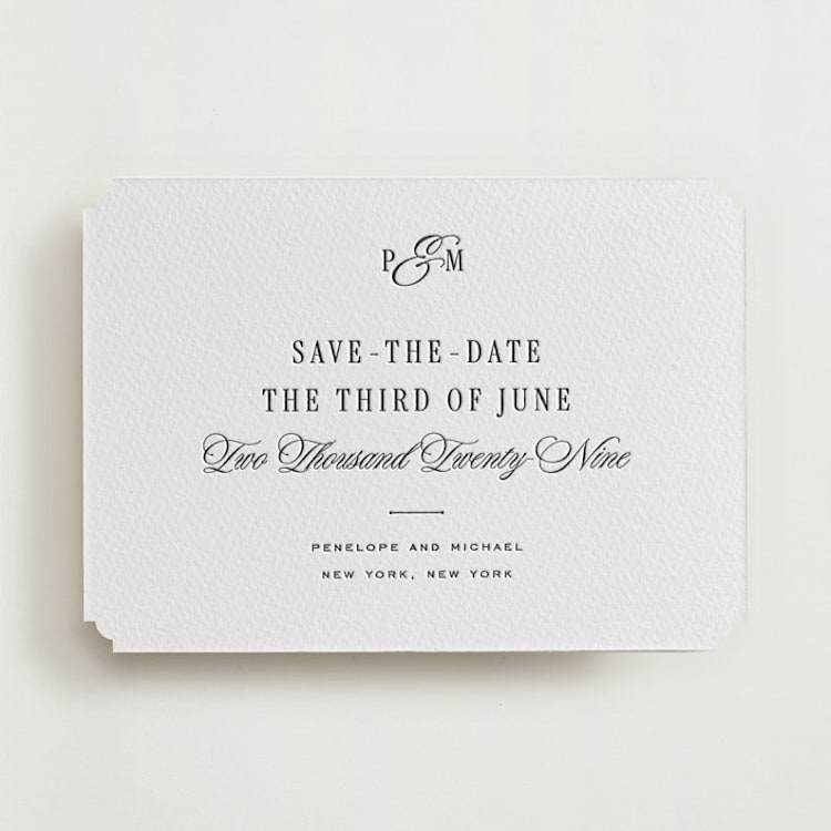 "Outlined" - Letterpress Save The Dates in Soft Black by Leah Bisch - One Color