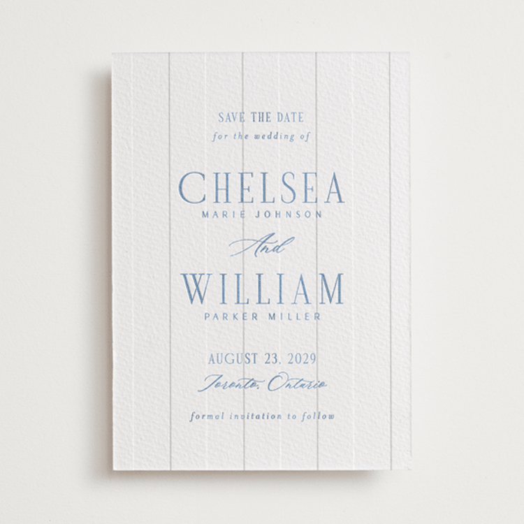 "Subtle Stripes" - Letterpress Save The Dates in Pacific Blue by Nicole Walsh - One Color