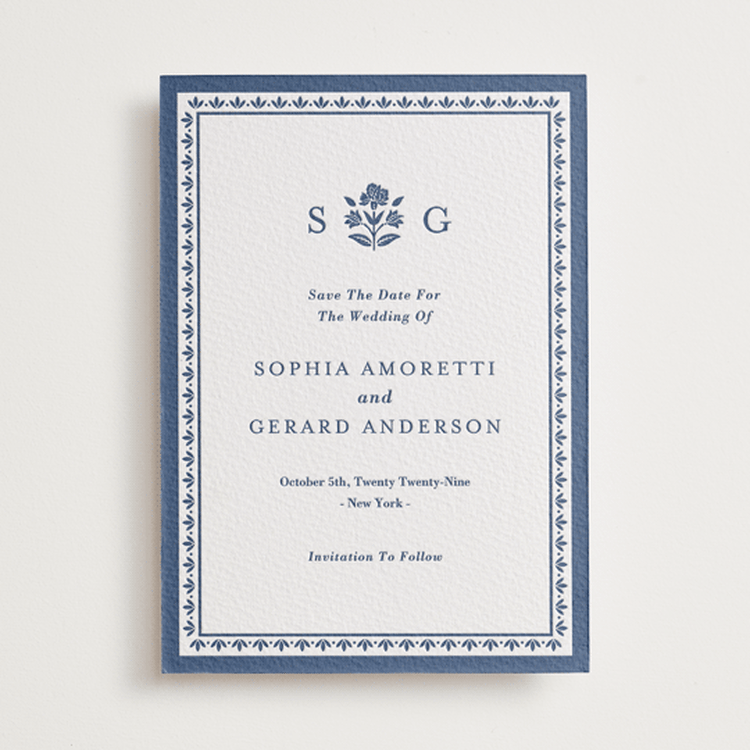 "Pressed Motif" - Letterpress Save The Dates in Blueberry by Oma N. Ramkhelawan - One Color