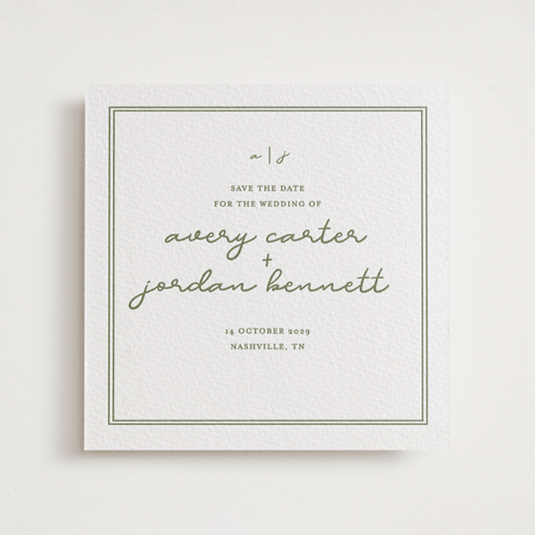 "The Verdure Suite" - Letterpress Save The Dates in Artichoke by Brittney Jensen - One Color