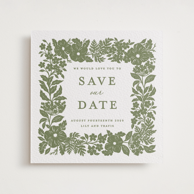 "Ethereal gardens" - Letterpress Save The Dates in Artichoke by Sarah Knight - One Color
