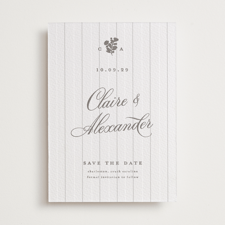 "Heirloom" - Letterpress Save The Dates in Smoke by Creo Study - Front