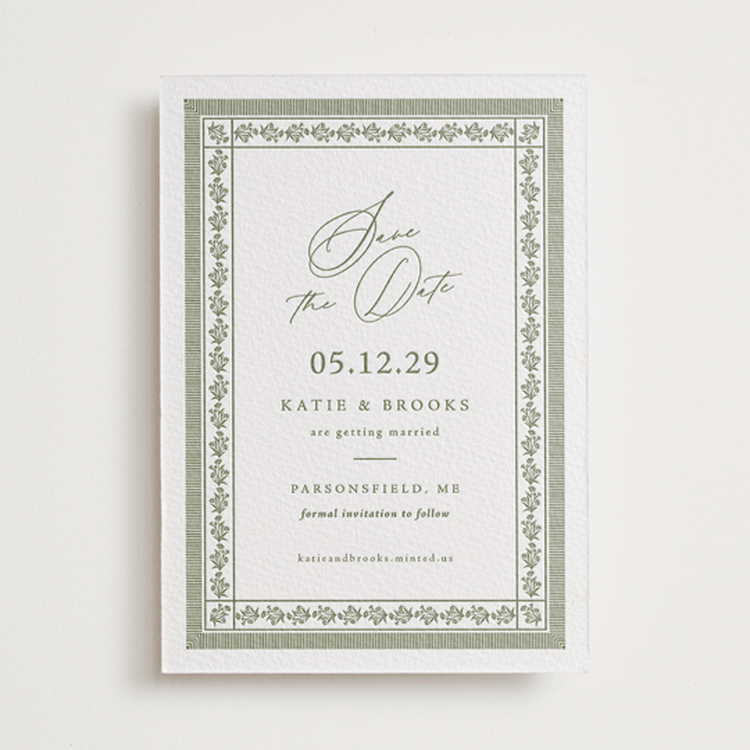 "Posy" - Letterpress Save The Dates in Artichoke by Olivia Raufman - One Color