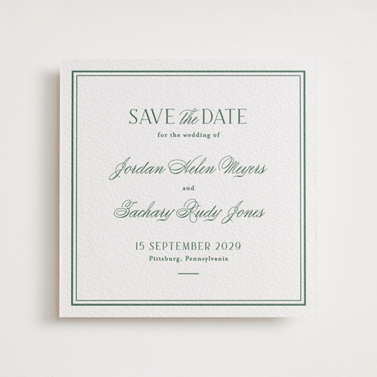 "Fresh Classic" - Letterpress Save The Dates in Evergreen by letterfix - One Color