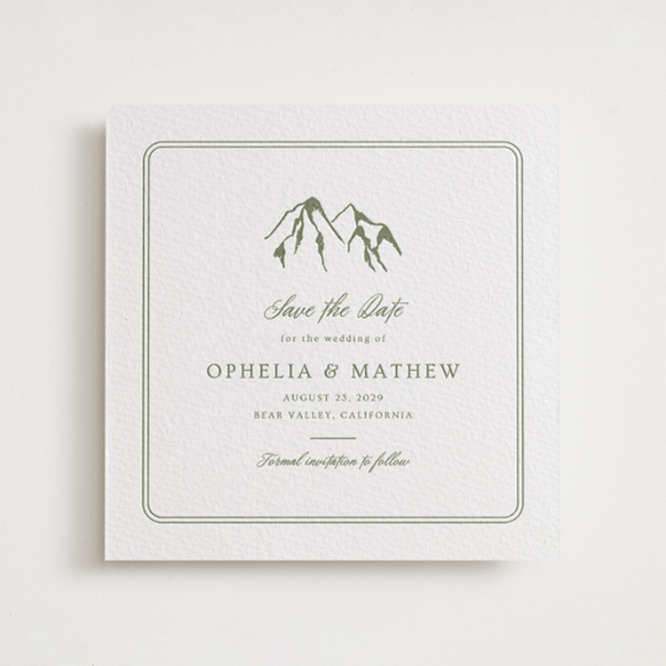"Summit Meadows" - Letterpress Save The Dates in Olive by Ana Sharpe - One Color
