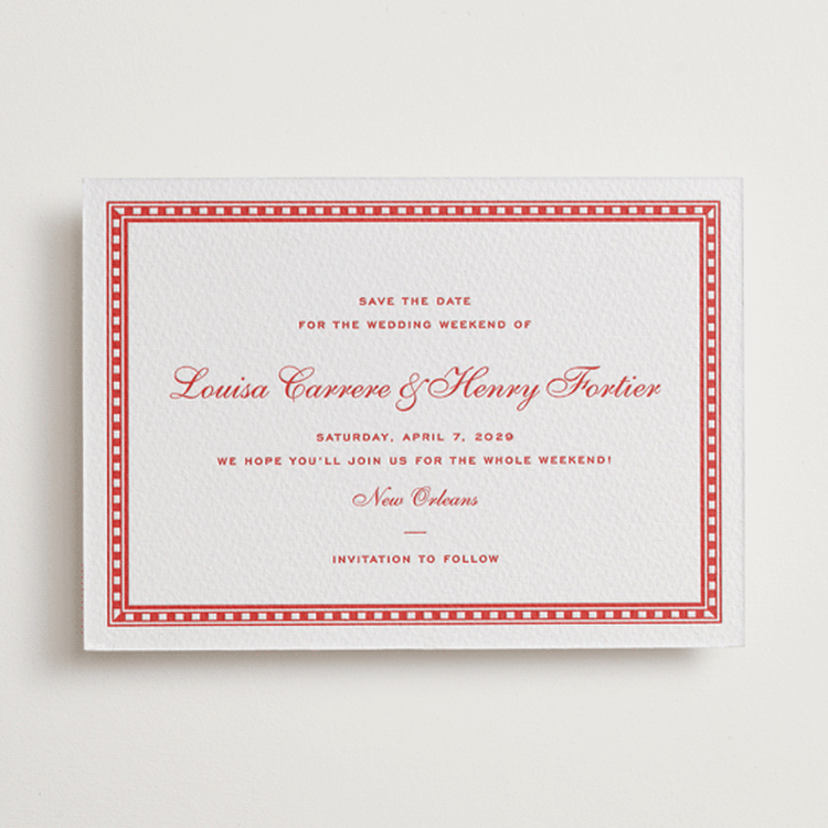 "Larkin" - Letterpress Save The Dates in Ruby | Grapefruit by Megan Davis - One Color