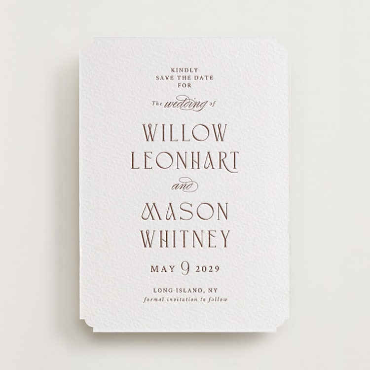 "Willow" - Letterpress Save The Dates in Burnt Sienna by Snow and Ivy - One Color