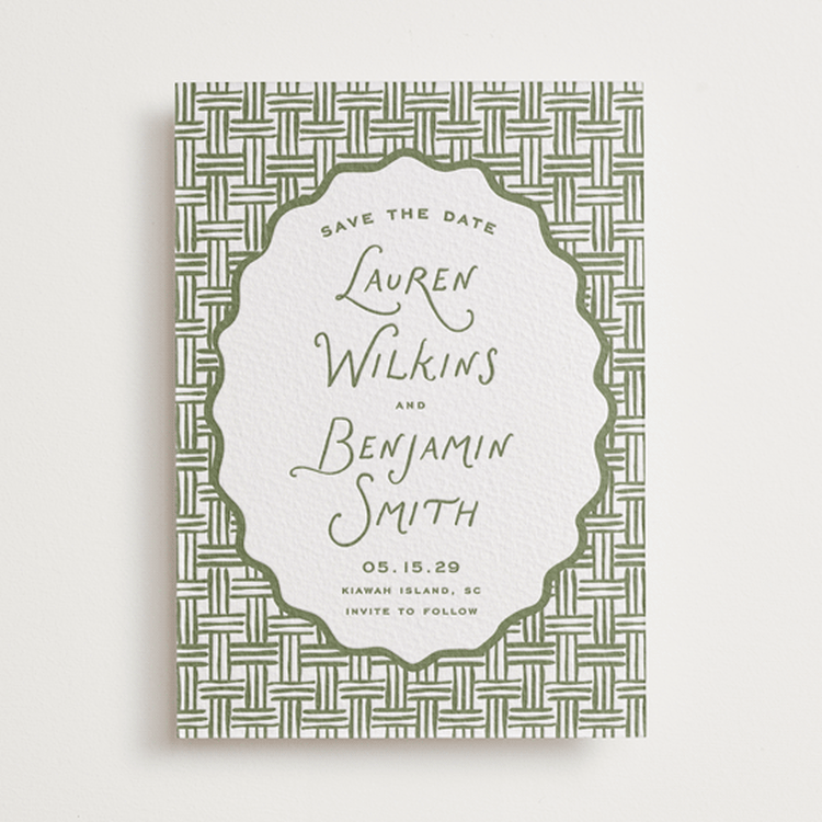 "Marshland" - Letterpress Save The Dates in Artichoke by Oscar and Emma - Karly Depew - One Color