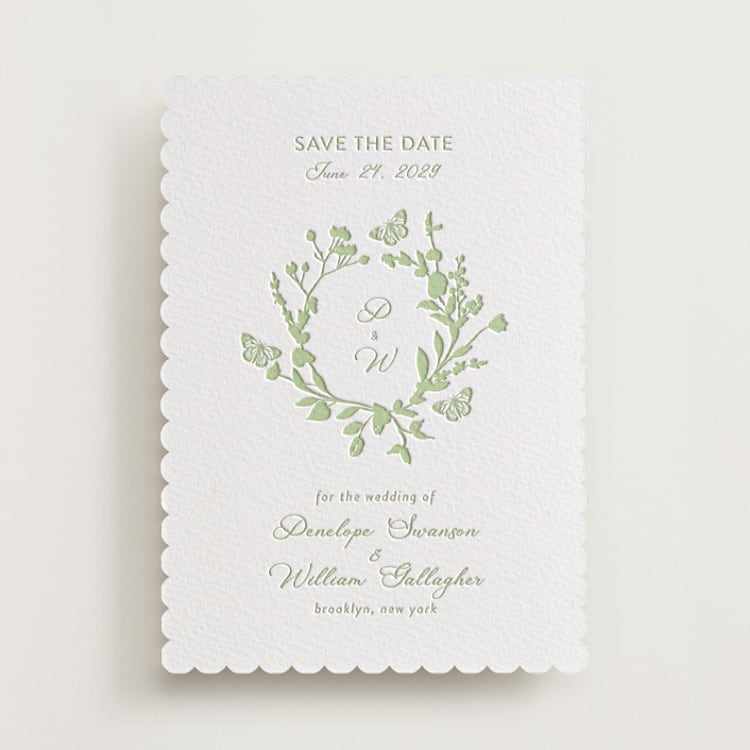 "flower garden" - Letterpress Save The Dates in Matcha by Susan Moyal - One Color