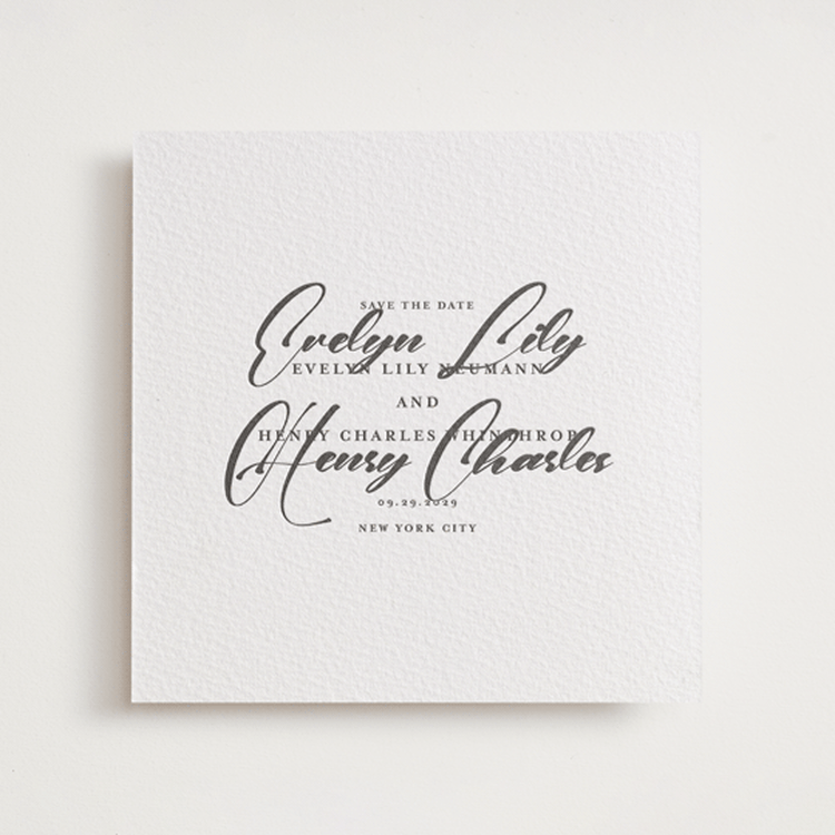 "Bespoke" - Letterpress Save The Dates in Soft Black | Blind Deboss by Meggy Masters - One Color