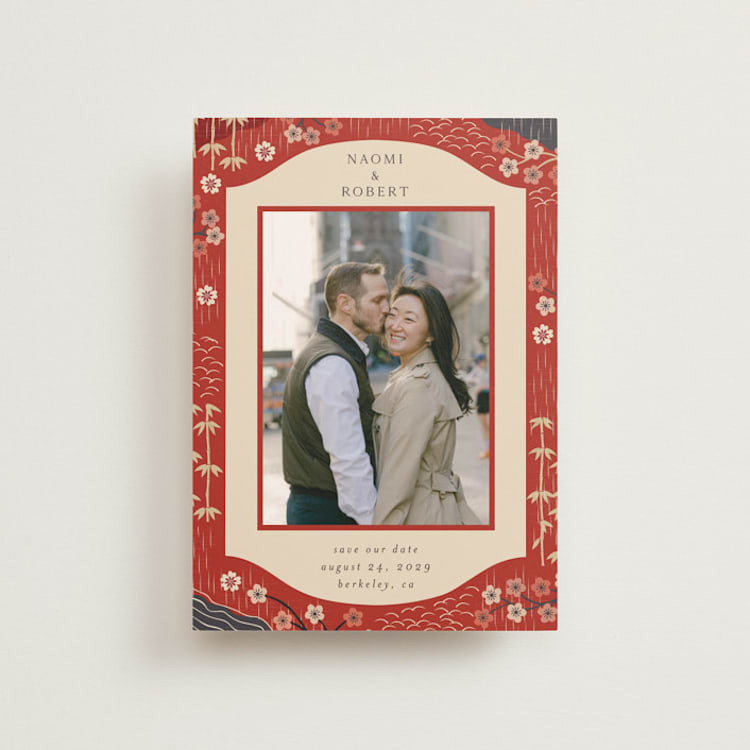 "Japanese Textile" - Save the Dates in Rose by Jennifer Holbrook - Front