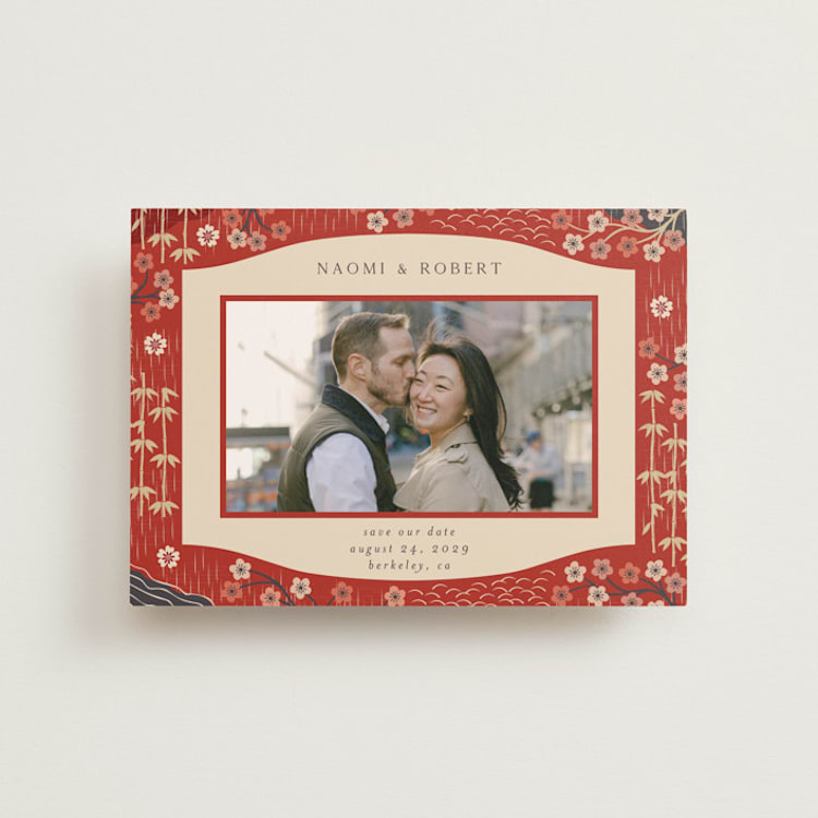 "Japanese Textile" - Save the Dates in Rose by Jennifer Holbrook - Front