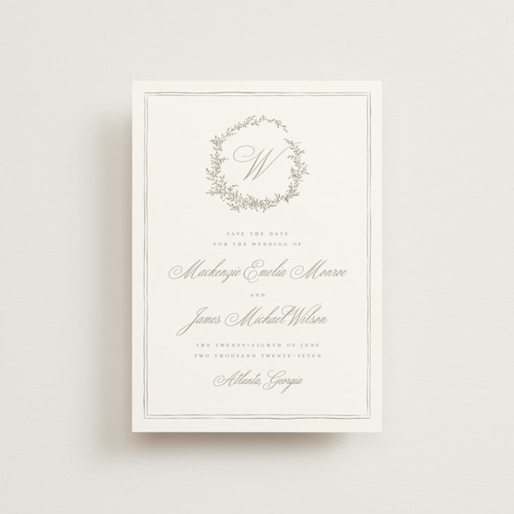 "Romantic Wreath" - Save the Dates in Chantilly by Wildfield Paper Co - Front