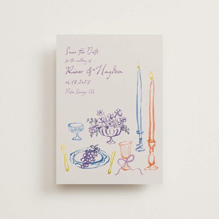 "tablescape drawing" - Save the Dates in Hydrangea by Cass Loh - Front