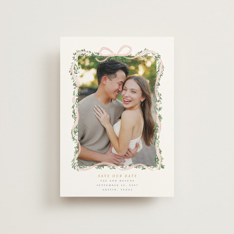 "Ribbonly Frame" - Save the Dates in Blush by Itsy Belle Studio - Front