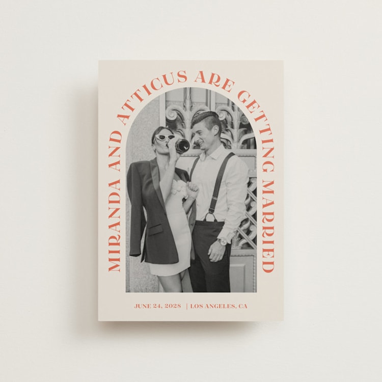 "Surrounding" - Save the Dates in Persimmon by Sarah Cohn - Front