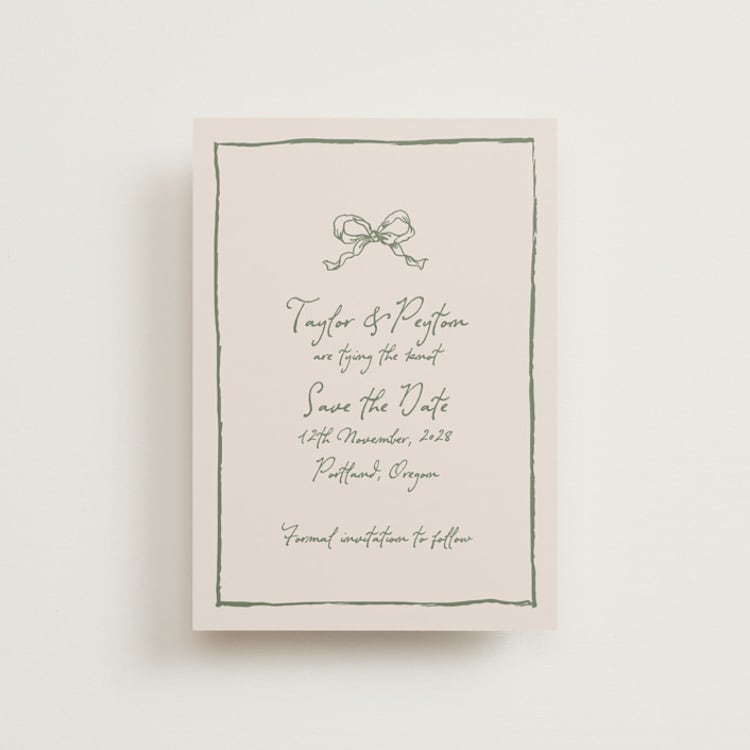"ribbon bow drawing" - Save the Dates in Moss by Cass Loh - Front