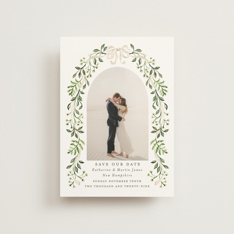 "Greenery crest" - Save the Dates in Sage by Sarah Knight - Front