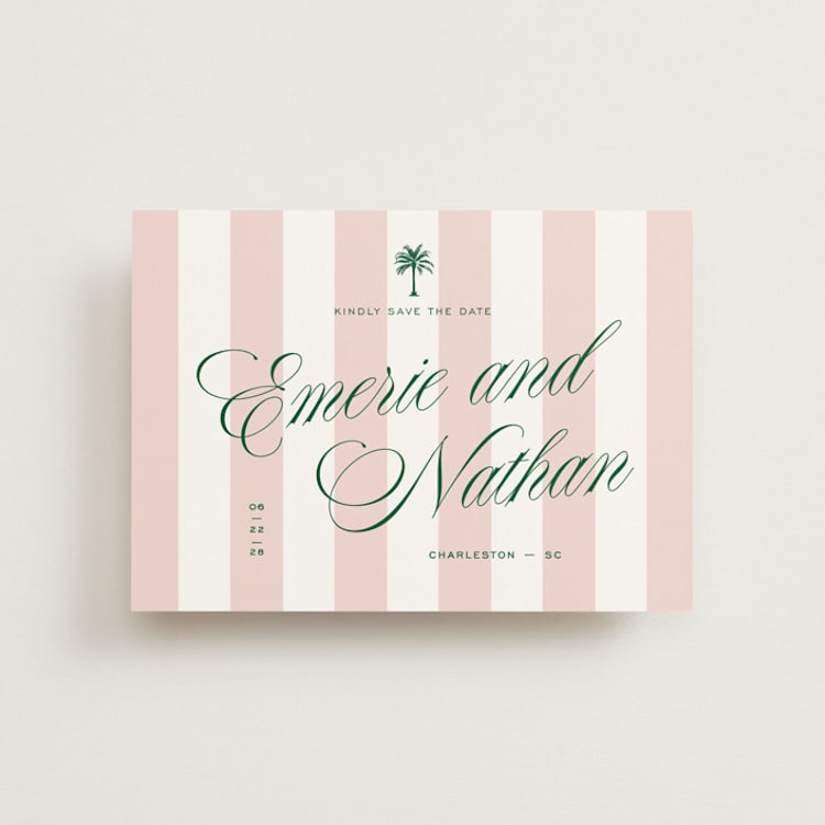 "Palm Stripes" - Save the Dates in Taffy by Susan Zinader - Front