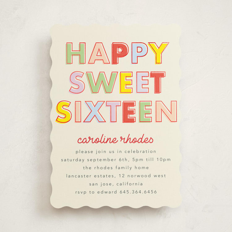 "Bold Type" - Sweet Sixteen Party Invitations in Cranberry by Baumbirdy - Front
