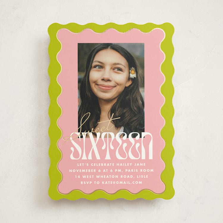 "wavy frame" - Sweet Sixteen Party Invitations in Key Lime by Baumbirdy - Front