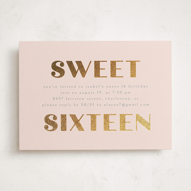 "Glittery" - Sweet Sixteen Party Invitations in Blush by Angela Thompson - Front