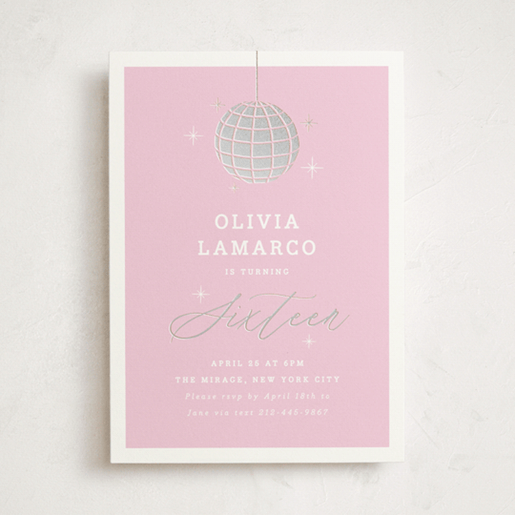 "Discotheque" - Sweet Sixteen Party Invitations in Blush by Yolanda Mariak Chendak - Front