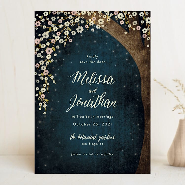 "Outside" - Save the Dates in Navy by Rebecca Bowen - Front
