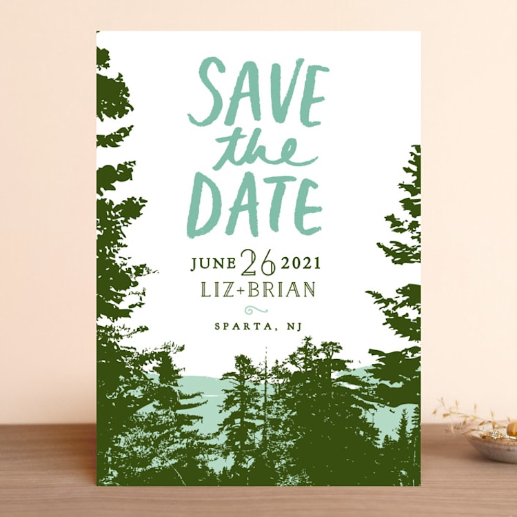 "Mountain View" - Save the Dates in Pine Green by Ariel Rutland - Front