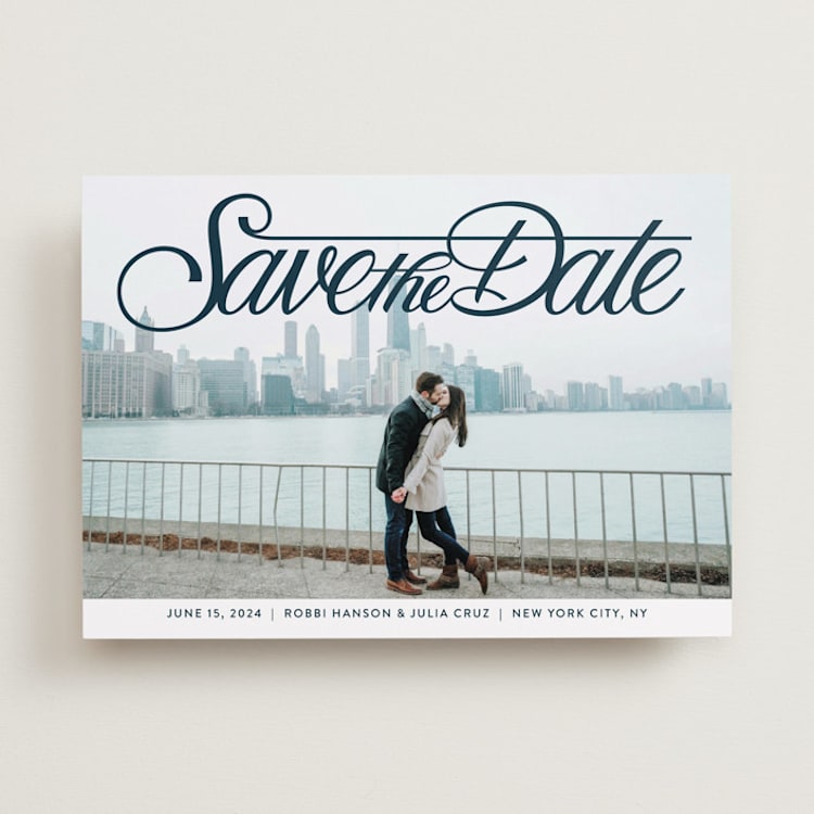"Lettering Crossbar" - Save the Dates in Midnight by Jill Means - Front