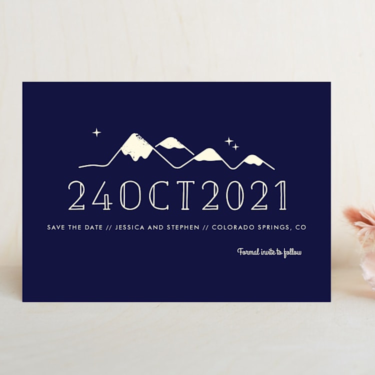 "Retro Plates" - Save the Dates in Navy by Rebecca Bowen - Front