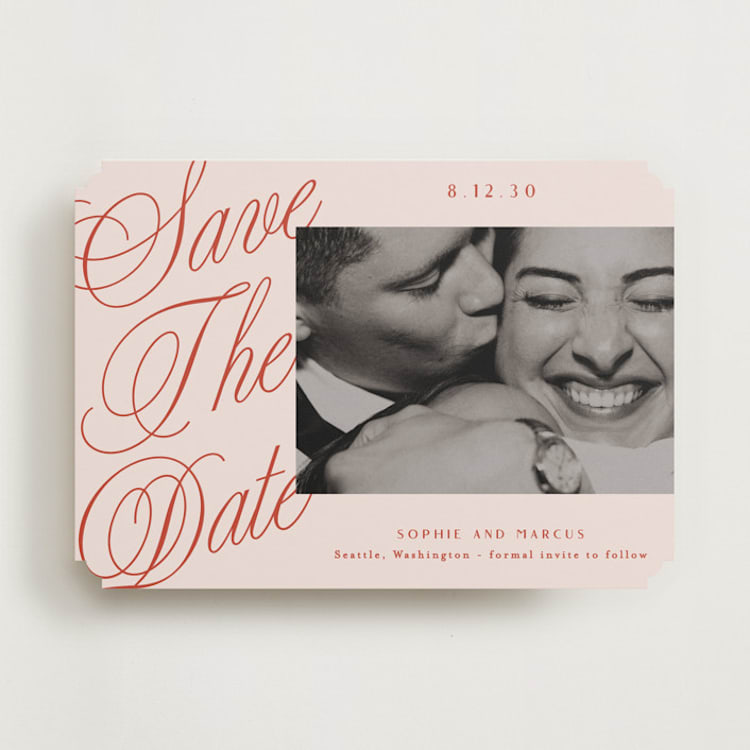 "Script Overlay" - Save the Dates in Cherry by Alethea and Ruth - Front