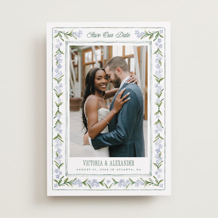 "Vintage Sketched" - Save the Dates in Wisteria by Jenna Holcomb - Front
