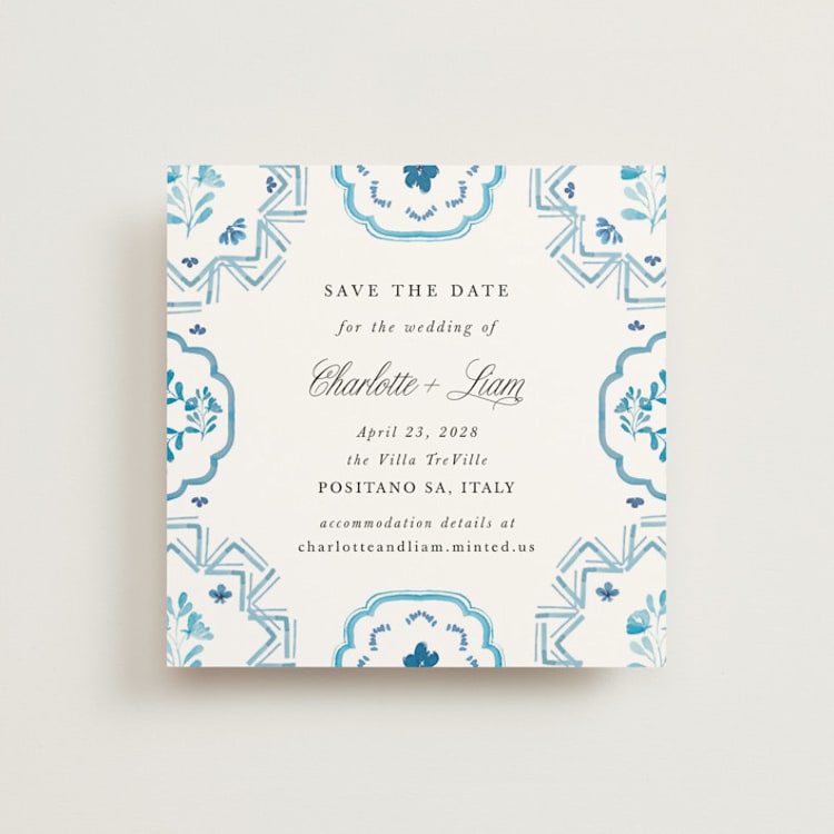 "Almafi" - Save the Dates in Cerulean by Itsy Belle Studio - Front