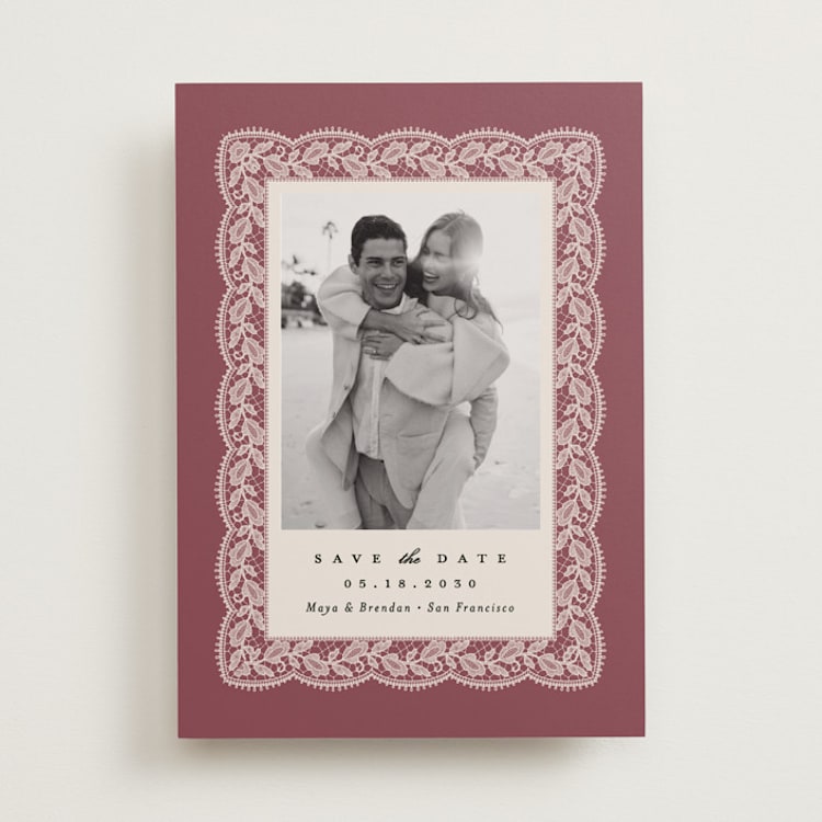 "Chantilly" - Save the Dates in Mauve by Erica Krystek - Front