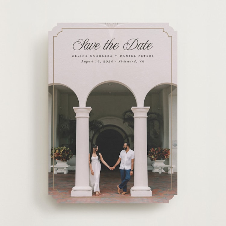 "Notched Up" - Save the Dates in Golden by Pink House Press - Front