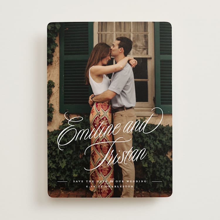 "Sentimental Script" - Save the Dates in Cotton by Susan Zinader - Front