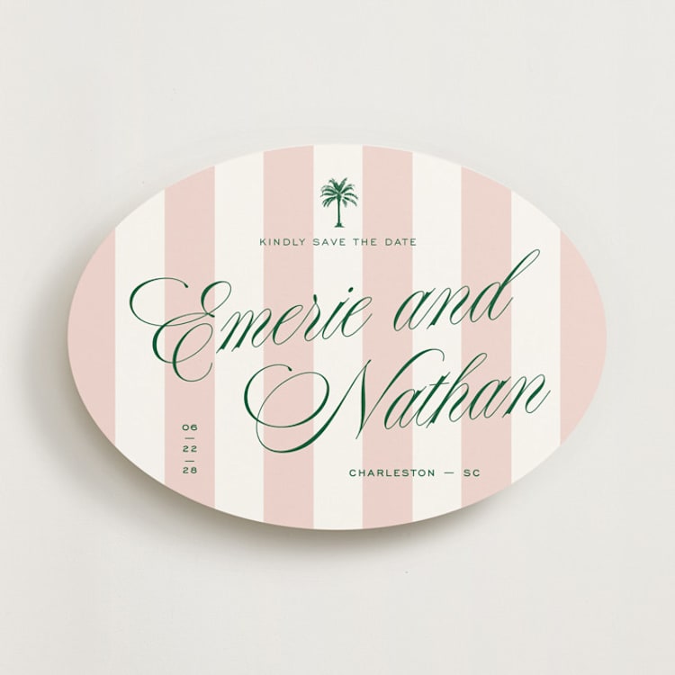 "Palm Stripes" - Save the Dates in Taffy by Susan Zinader - Front