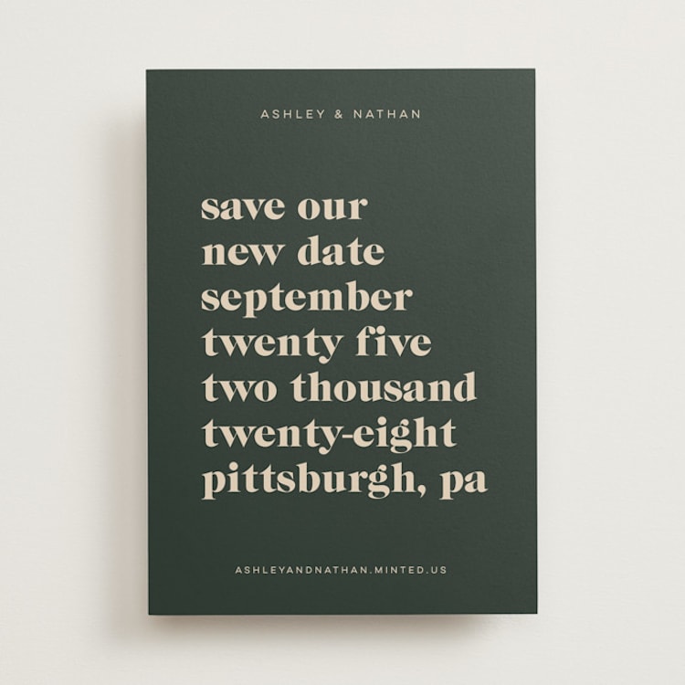 "Modern Type" - Save the Dates in Spruce by April Astudillo - Front