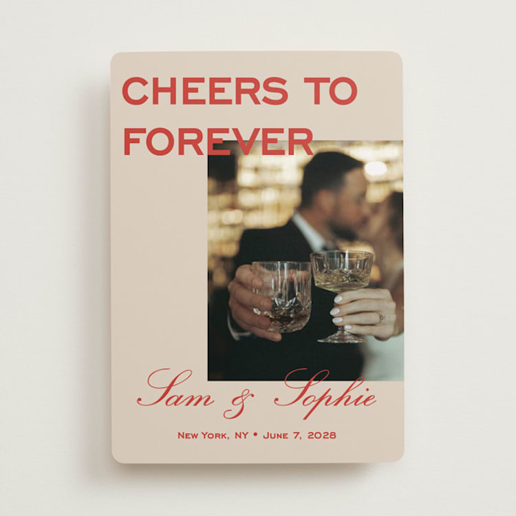 "Bold Cheers" - Save the Dates in Tomato by Sydney Kay - Front
